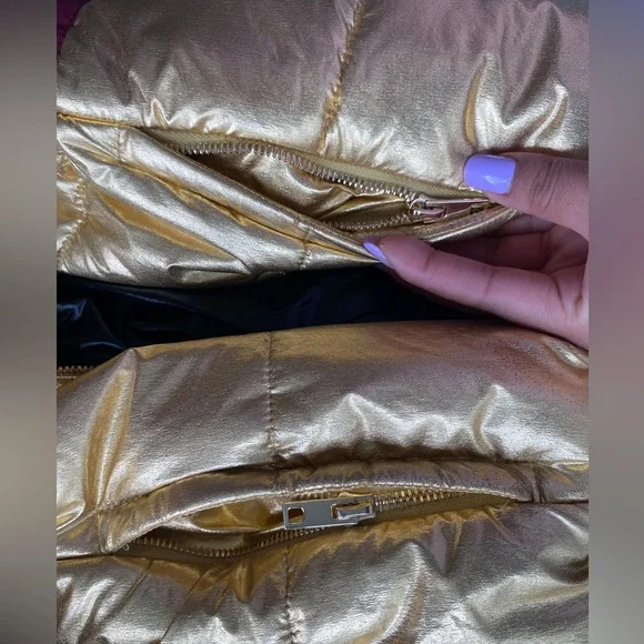 Gold Puffer Jacket with Logo - Picture 7 of 10